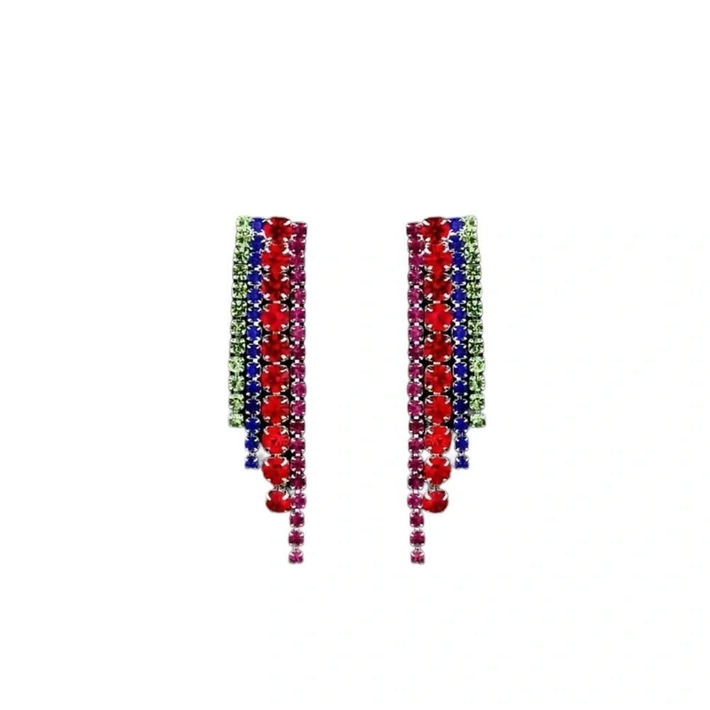 Colorful Rhinestone Earrings and Necklace Matching Set